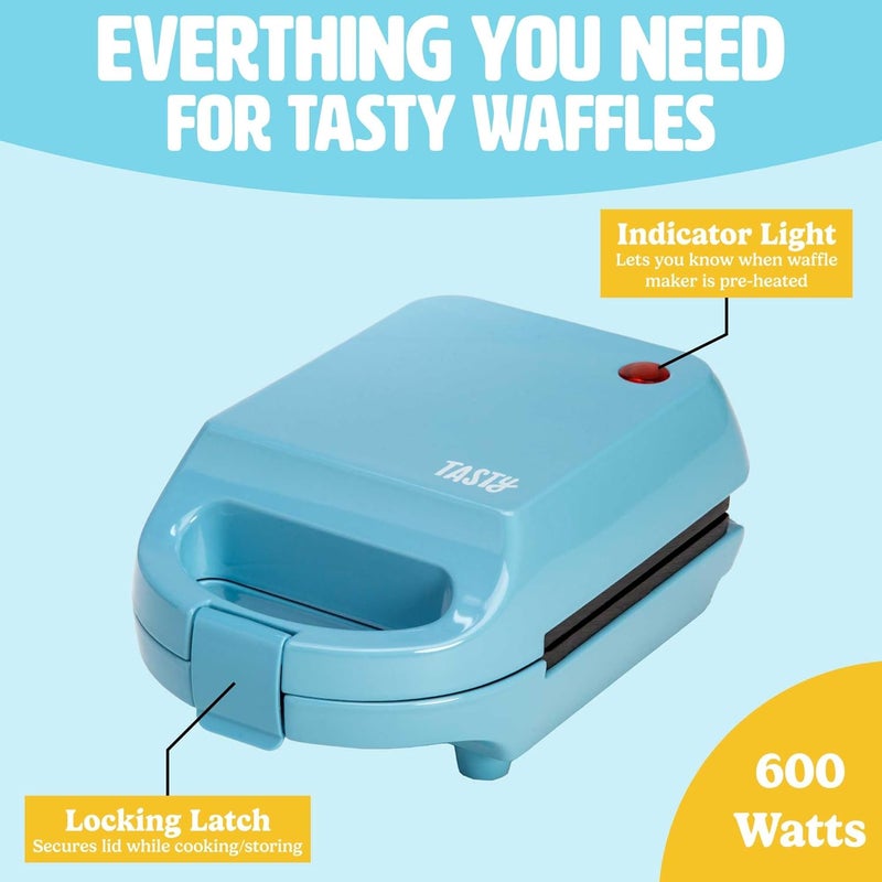 Tasty Mini Nonstick Waffle Maker, Perfect for Individual Waffles, Hash Browns, Brownies and more, Quick Results, Easy Clean Up, 600W, Blue - Image 5